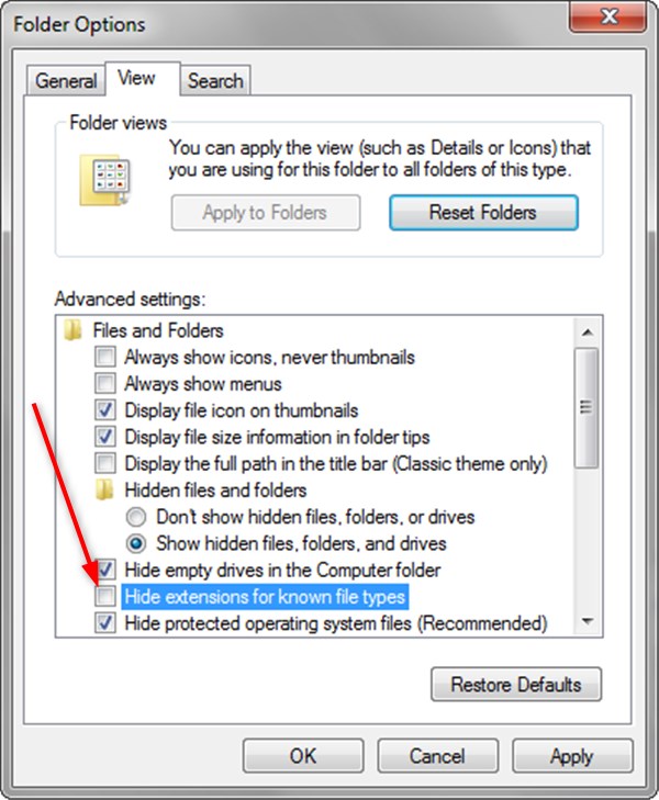 cara menampilkan ekstensi file di windows 7