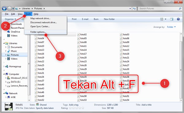 cara menampilkan ekstensi file di windows 7